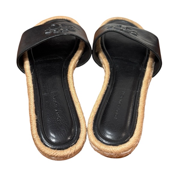 Tory Burch Everly Leather Espadrille Black Slides Sandals Women's Size 6.5 NWOB - Picture 6 of 9